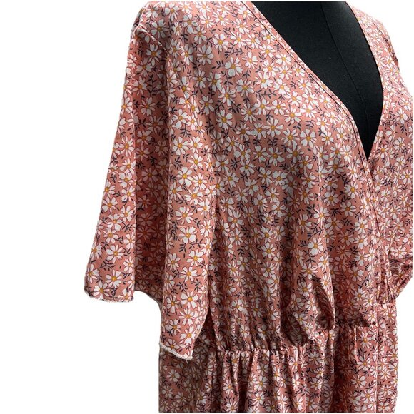 Daisy‎ Floral Maxi Dress Size 3XL Faux Wrap Flirty Flutter sleeve Cottage Garden - Picture 2 of 8